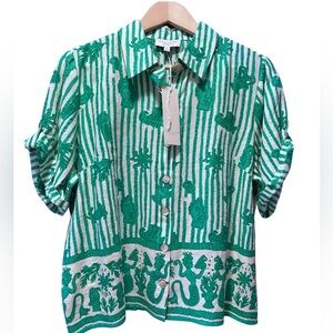 Calypso Green and White Striped Button-Up Shirt